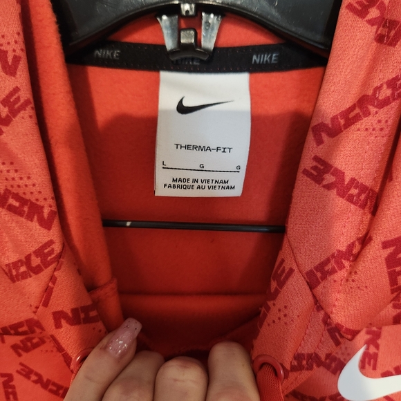 Nike Mens Therma-Fit Red Coral All Over Print Fleece Hoodie Large - Picture 5 of 7